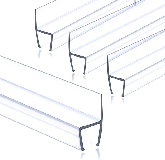 1/4" (6mm) Frameless Shower Door Seal – H-Type 22.5" (57.2cm) Ultra-Clear Bottom & Side Drip Rail Strips, 4-Pack for Leak Protection, Water Control & Easy DIY Install