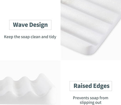 2PCS Koville African Natural Marble Soap Dish for Shower, Stone Soap Tray for Bathroom, Bar Soap Holder for Sink, Stripe Grooves Saver Keep Bars Dry Easy Clean (Namib Bianco)