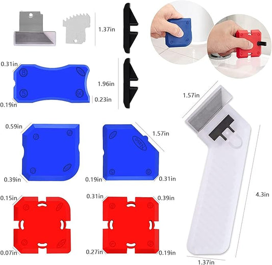 11 Piece Set ，Professional Caulking Tool Kit with Sealant Finishing Tools，Easy Silicone Caulking with Guides，Caulk Removal Tools and Fill Removal Tool Silicone Fill