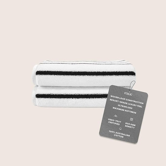 Italic Ultraplush 100% Australian Cotton Washcloths - Set of 2 Luxury Plush Face Wash Cloths, Soft & Absorbent 800 GSM Washcloth for Bathroom & Spa, Resort Grade, Striped (White & Blue)