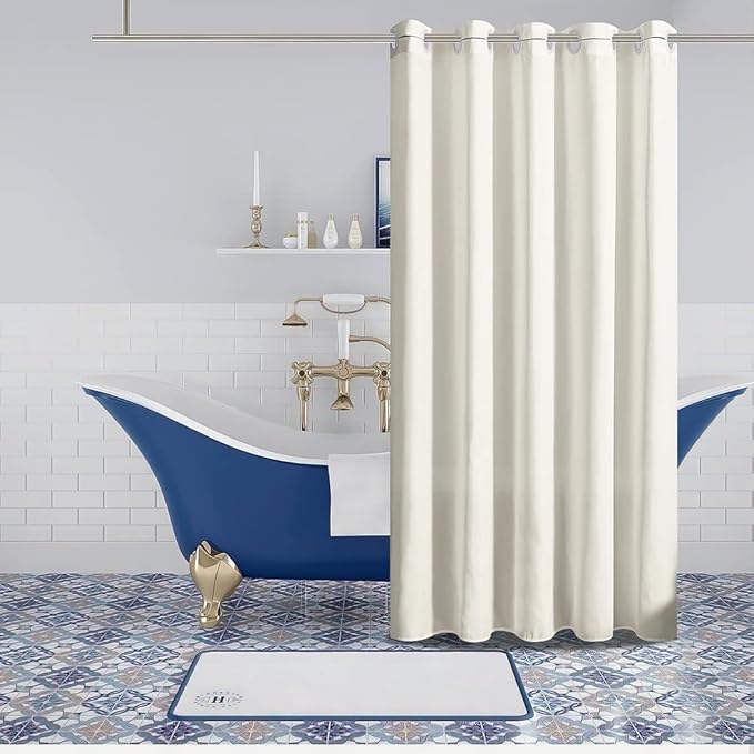 Furlinic No Hook Long Shower Curtain 72 x 78 Inch,Polyester Fabric Tall Bathroom Curtain,Washable & Waterproof,Includes Plastic Built in Grommets,Hotel Style,Beige