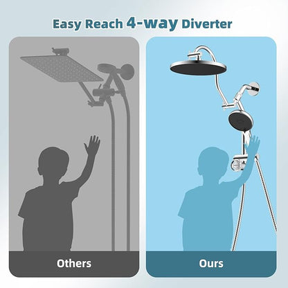 Hibbent Upgraded Self-cleaning Shower Head Combo, High Pressure 10'' Rain Showerhead with 3-mode Handheld Spray, Metal Extension Arm with Easy Reach All Metal 4-way Diverter, 71" Hose & Holder, Chrome