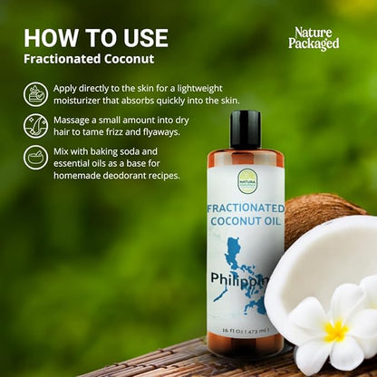 Fractionated Coconut Oil - Sourced Directly from our Farm Partner in the Philippines - Carrier Oil for Diluting Essential Oils, Body, Hair, and Skin Moisturizer - (16oz)