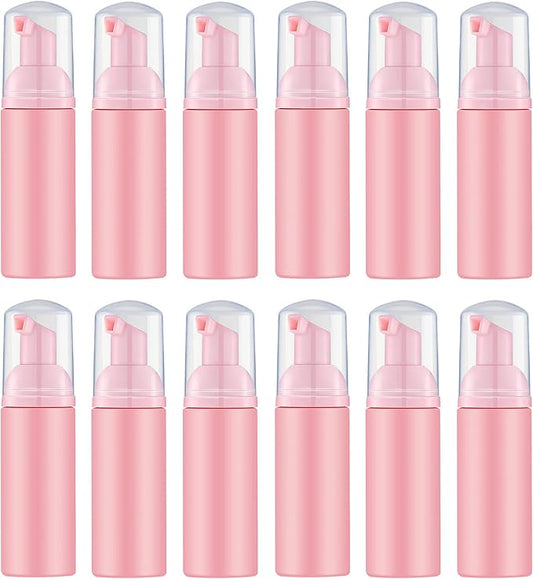 2 Oz Empty Foam Pump Bottle (12PCS) Travel Foaming Soap Dispenser for Hand Soap, Lash Shampoo Cleanser (Pink)