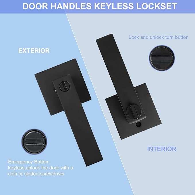 Privacy Door Levers, 6 Pack Matte Black Door Handles, Bed and Bath Door Locksets Heavy Duty Keyless Interior Handles, Reversible for Left Right Handed Doors