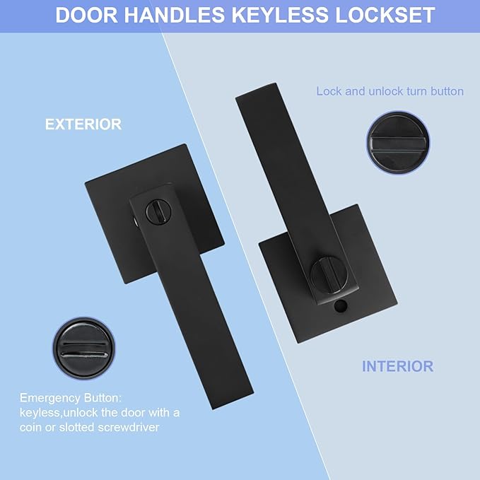 Privacy Door Levers, Matte Black Door Handles Heavy Duty Bed and Bath Door Locks Interior Keyless Locksets, Reversible for Left Right Handed Doors, 7 Pack