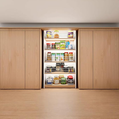 Cabinet Pull Out Shelves (17" W x 21" D), Heavy-Duty Premium Collection Slide Out Shelves, Metal Roll Out Shelves for Kitchen Cabinets, Anti-Rust Chrome Finish