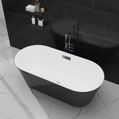 59 in Acrylic Freestanding Bathtub, Contemporary Stand Alone Tub,Black Soaking Tub, Oval Bathtub with Chrome Overflow and Drain, CUPC Certified