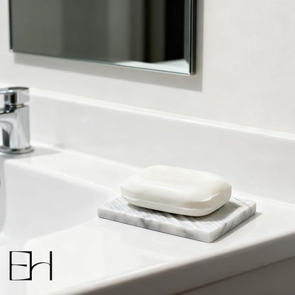 Real Marble Soap Dish - Soap Dish for Shower, Shower Bar Soap Holder, Marble Dish for Bathroom Kitchen, Decorative Stone Soap Dish (Calacatta White, Twill Rectangular)