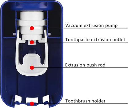 2 Slot Toothbrush Holder and Toothpaste Dispenser Wall Mounted, Automatic Toothpaste Squeezer, 2 in 1 Tooth Brush Toothpaste Organizer for Shower (Dark Blue 2Pack)