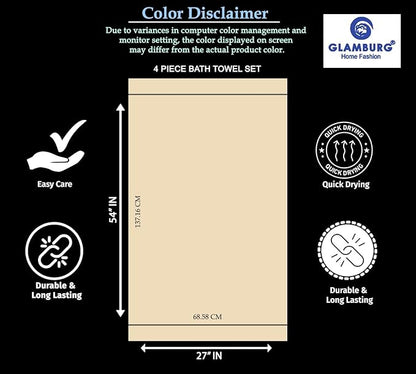 GLAMBURG Premium Cotton 4 Pack Bath Towel Set - 100% Pure Cotton - 4 Bath Towels 27x54 - Ideal for Everyday use - Ultra Soft & Highly Absorbent - Coral Orange