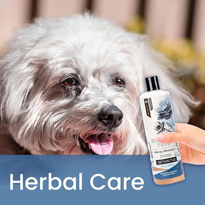 Holistic Natural Derived Allergy Pet Shampoo: Veterinarian Recommended: Soothing Skin Allergies and Skin Issues for Dogs, Cats and Horses - Made in USA - 16 oz