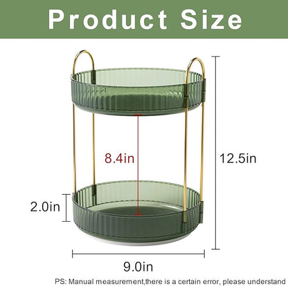 360° Rotating Makeup Organizer, Bathroom Make Up Spinning Holder Rack, Large Capacity Cosmetics Storage Vanity Shelf Countertop, Fits Cosmetics, Perfume, Skincare, Lipsticks(2 Tiers, Green)
