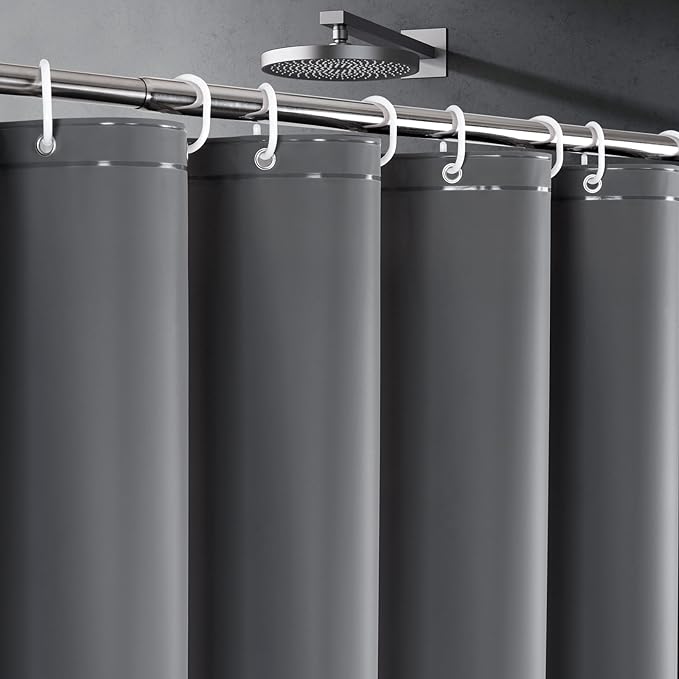 UFRIDAY Dark Grey Long Shower Curtain Liner Premium PEVA 72 x78 inch,Heavy Duty Shower Curtain with 3 Weighted Magnets, Plastic Waterproof Grey Shower Curtains for Bathroom with 12 Hooks
