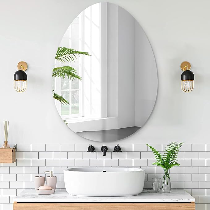 VASUHOME Drop Frameless Bathroom Mirror, 28 x 36 Inch Wall Vanity Mirror, Large Wall Mounted Mirrors for Bathroom, Living Room, Bedroom