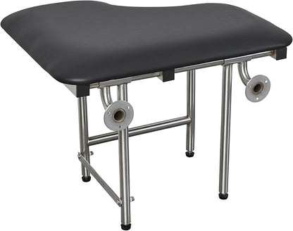 32" x 22.5" Black Padded Wall Mount Folding Left-Handed Transfer Bench Shower Seat with Legs, ADA Compliant