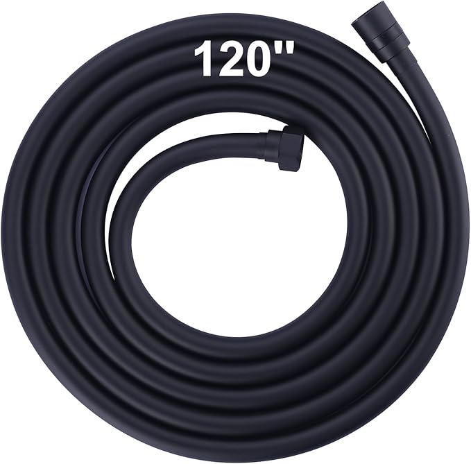 Aleasha Extra Long PVC Shower Hose Replacement for Bathing, Toilet Cleaning, Dogs - Matte Black 120 Inch Shower Hose