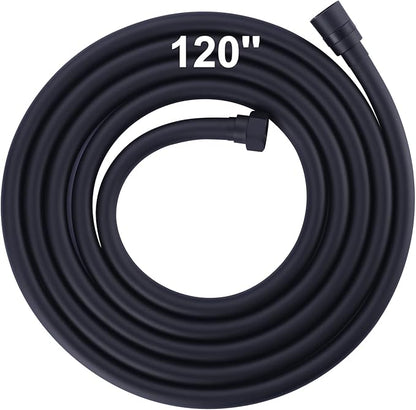 Aleasha Extra Long PVC Shower Hose Replacement for Bathing, Toilet Cleaning, Dogs - Matte Black 120 Inch Shower Hose