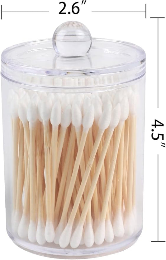 2 Pack Acrylic Qtip Holder Dispenser,Bathroom Canisters Apothecary Jar Set, Vanity Makeup Storage Organizer Set,10 oz