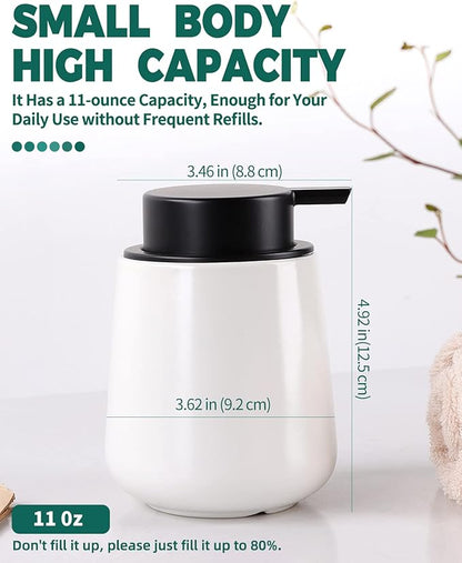 Bosilunlife Liquid Soap Dispenser - 12Oz Lotion Dispenser with Pump Matte White Ceramic Soap Dispenser Bathroom Dish Hand Wash Dispenser for Kitchen Pump Dispenser