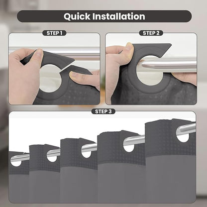 Inhousolu Extra Long No Hook Shower Curtain with Snap in Fabric Liner Set Waffle Weave 230GSM Weighted Hem, Waterproof & Washable Bathroom Curtain Spa with Mesh Top Window 72" W x 84" L Graphite Grey