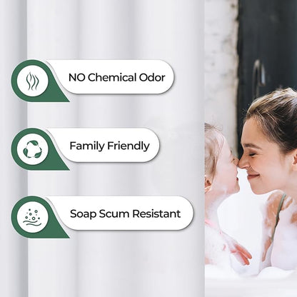AmazerBath Shower Curtain Liner 2 Pack, 72 x 96 Inches Extra Long PEVA Plastic Shower Liner with Heavy Duty Stones and 12 Rustproof Metal Grommet, Lightweight Waterproof Shower Curtain - White