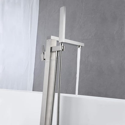 Freestanding Bathtub Faucet Tub Filler Brushed Nickel Floor Mount Bathroom Faucets Brass Single Handle with Hand Shower