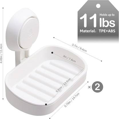 LEVERLOC Soap Holder Suction Cup for Shower, 2 Pack Bar Soap Dish Holder for Shower Wall Mounted NO-Drilling, Plastic Self Draining Removable Vacuum Suction for Bathroom Bathtub Sink