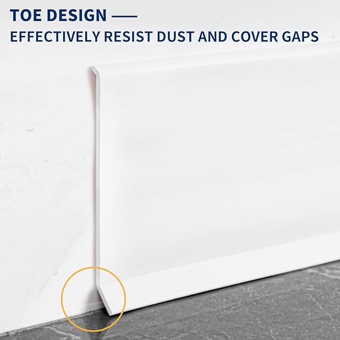 Flexible Baseboard Molding Trim 4 Inch Self-Adhesive Vinyl Wall Base Peel and Stick Cove Base Rubber Wall Baseboard Moulding Trim (40Ft, White)