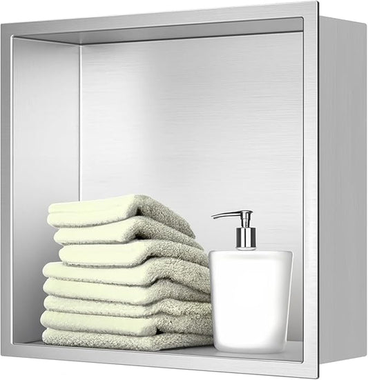 Shower Niche, Stainless Steel Elegant Bathroom Niche, No Tile Needed Recessed Shower Shelf Organizer for Storage