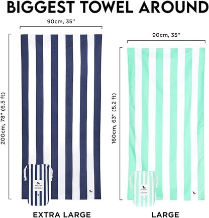 Dock & Bay Customized Beach Towel - Quick Dry, Sand Free - Compact, Lightweight - 100% Recycled - Includes Bag - Cabana Light - Tulum Blue- Large