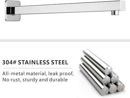 Voolan 20" Square Shower Arm with Flange and Teflon Tape, Extension Shower Head Arm for Bathroom Fixed Shower Head, Solid Stainless Steel, Wall Mounted (Chrome)