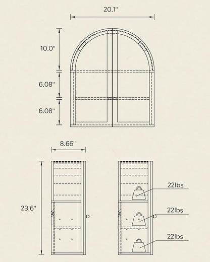Small Arched Bathroom Wall Cabinet Modern Wooden Medicine Cabinet with Acrylic Doors Farmhouse Wall Mounted Cupboard Storage Organizer for Laundry Room, Dining Room, Black