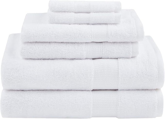 Comfort Spaces Turkish Bathroom Towel Set 6 Piece Luxury Bath Towel Set 2 Hand Towel for Bathroom 2 Washcloth 2 Large White Bath Towel Sets Long Staple Ultra-Soft Quick Dry Towel Set