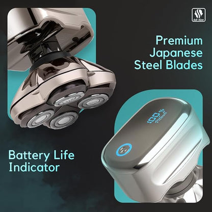 Skull Shaver Pitbull Platinum PRO Head & Face Shaver Kit - Cordless Electric Shaver - Wet & Dry Shaving Capabilities - Comes with Travel Case, USB Charging Cable & Rinse Stand