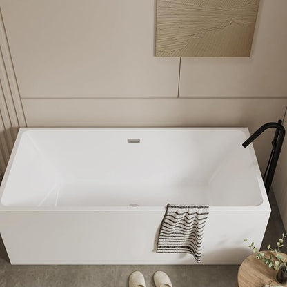 67" Free Standing Tub, Acrylic Soaking Bathtub, Stand Alone Freestanding Tub with Matte Sliver Drain and Overflow, Contemporary Bathtub for Bathroom, White
