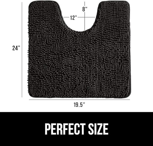 GORILLA GRIP Plush Absorbent Shaggy Chenille Bath Rug Mat for Oval Toilet Base with Rubber Backing, Machine Washable Rugs, Soft Microfiber Contour Mats for Toilets, Bathroom Decor, Black