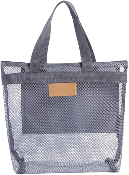 Mesh Shower Caddy Portable Hanging Quick Dry Bath Tote Organizer for Beach Swimming Grey Portable Bathtub Bag, Hanging Bathtub Storage Bag, Bathroom Storage Basket, Bath Organizer, Mesh