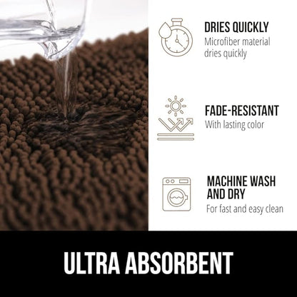 GORILLA GRIP Bath Rug Mat 36x24, Thick Soft Absorbent Chenille, Quick Dry Microfiber Mats, Rubber Backing Washable Shower Floor Rugs, Bathmat Runner, US Designed Bathroom Home Decor Accessories Brown