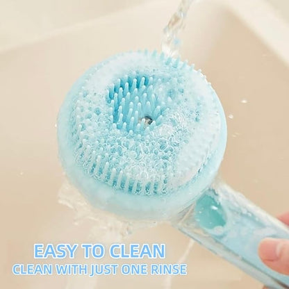 Pet Bath Brush 2 in 1 Dog Shampoo Brush with Built-in Shampoo Dispenser for Long Short Haired Dogs Cats Bubble Maker for Bathing Grooming (Yellow)