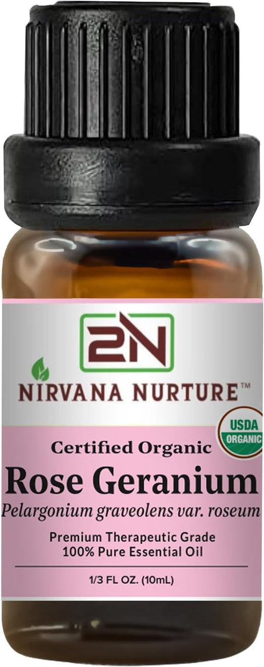 Rose Geranium Essential Oil USDA Certified Organic, 100% Pure Natural Premium Grade, Undiluted