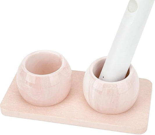2 Pack Ceramic Toothbrush Holder with Diatomite Toothbrush Tray for Bathroom Shower Countertop Storage Organizer, Small Toothpaste Razor Electric Tooth Brush Head Stand (Pink)