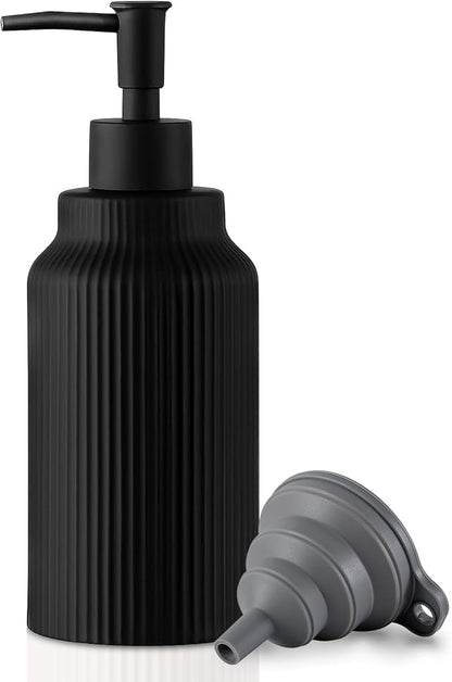 Modern Ceramic Soap Dispenser for Bathroom，14oz Ceramic Soft Touch Hand Lotion Dispenser with Pump，Liquid soap Dispenser for Kitchen Rubber Paint (Black)