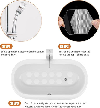 Original Bathtub Stickers Non-Slip, Hexagon Safety Shower Treads Adhesive Appliques with Premium Scraper