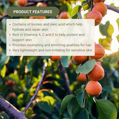 Apricot Kernel Oil - Direct from Spain and Turkey - 100% Pure Carrier Oil for Hair, Face, and Skin - Cold-Pressed Carrier Oils - (16 oz) 1 Pack
