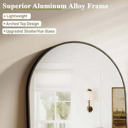 HARRITPURE Arched Bathroom Mirror - 32"x48" Black Large Wall Mounted Vanity Mirror Aluminum Alloy Frame Arch Wall Mirror for Living Room, Bedroom and Entryway