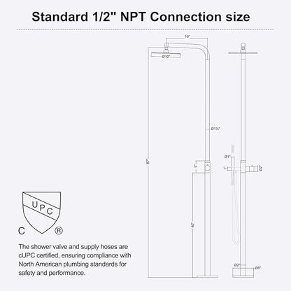 RBROHANT Freestanding Outdoor Shower, 316 Marine Grade Stainless Steel Beach Shower, Free Standing Hot and Cold Water Pool Shower with 10’’ Rain Shower Head and Handheld, Brushed Nickel, Floor Mounted
