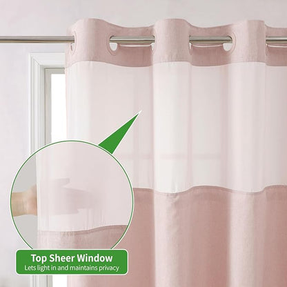 Stall No Hooks Needed Linen Textured Shower Curtain with Snap-in Fabric Liner Set,Hotel Luxury Decor Farmhouse Shower Curtains for Bathroom,Waterproof & Washable,54Wx80H,Blush