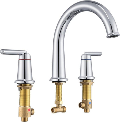 Roman Bathtub Faucet with Rough-in Valve 3 Hole Widespread Deck Mount Bath Faucet Set High Flow Rate 2 Handle Tub Filler Trim Kit Brass High Arc Tub Faucet Polished Chrome (WT-9807CP)