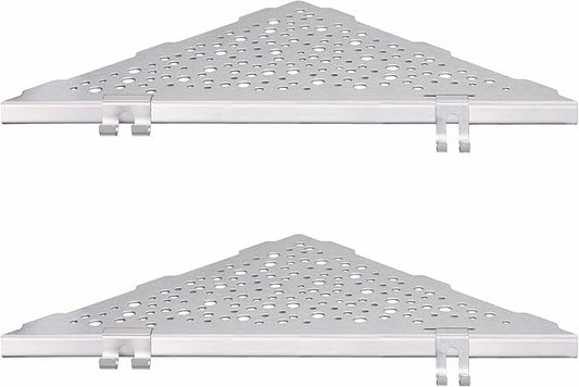 Shower Corner Shelf with 4 Hooks,No-Drill 10" Brushed Nickel 304 Stainless Steel Recessed Shelves for Bathroom Tile Walls,2-Pack